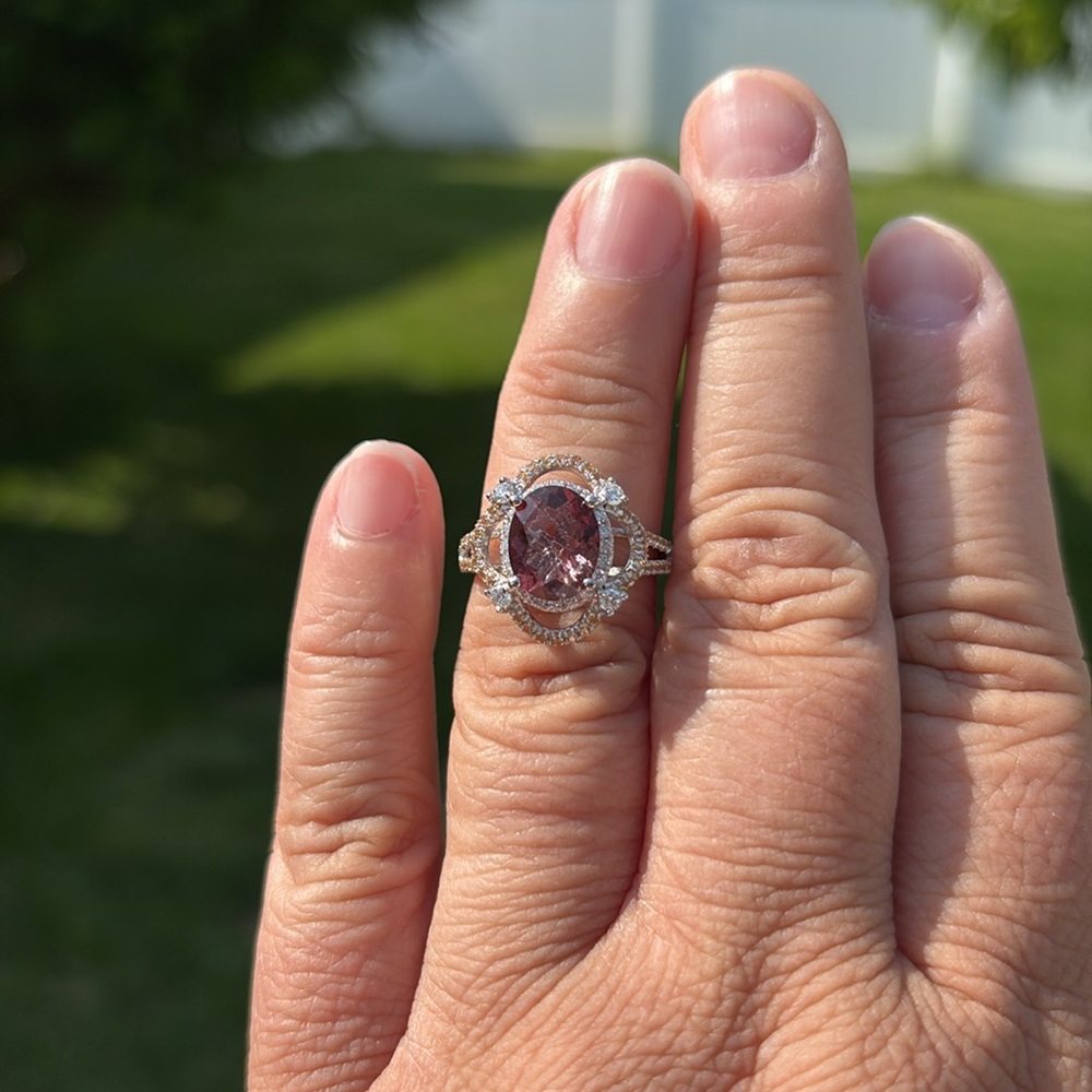 3.30tcw Salmon Topaz Yellow Sapphire Lab Diamond Ring Sterling Silver Size 7 - Picture 13 of 16
